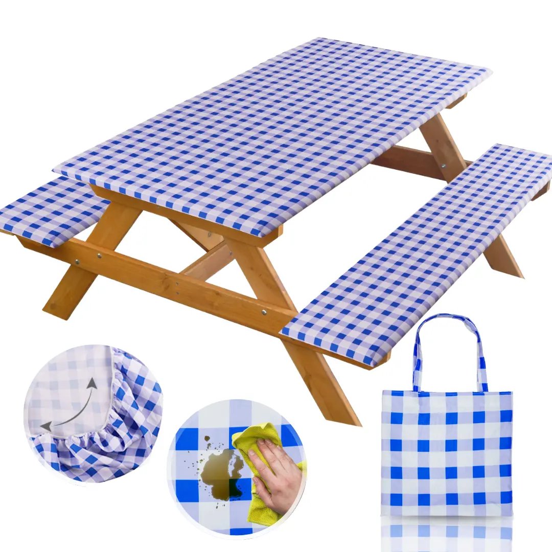 🧺 RNOONY Stretch Picnic Tablecloth Set | Bench Covers + Carry Bag Included 👜