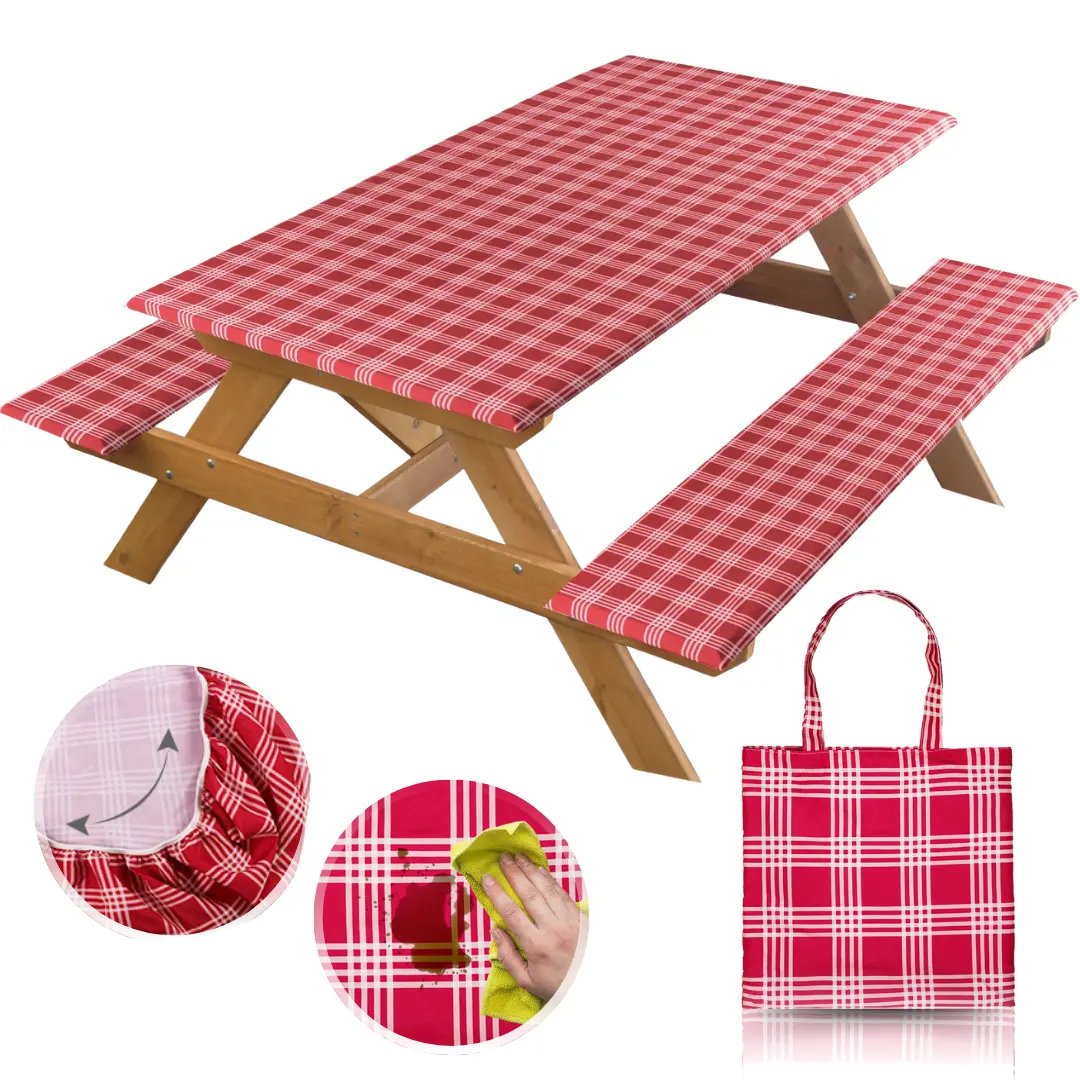🧺 RNOONY Stretch Picnic Tablecloth Set | Bench Covers + Carry Bag Included 👜