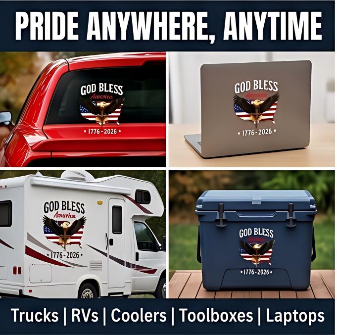 USA 250th Anniversary Car Decal 1776-2026. God Bless America Sticker with Bald Eagle. Cross & Flag. Waterproof Vinyl for Trucks. RVs. Laptops. 3 Sizes (6"/8"/12"). 2026 Sestercentennial Commemorative Veteran Gift. Patriotic Window Sticker