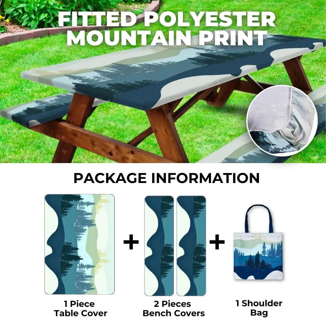 🧺 RNOONY Stretch Picnic Tablecloth Set | Bench Covers + Carry Bag Included 👜