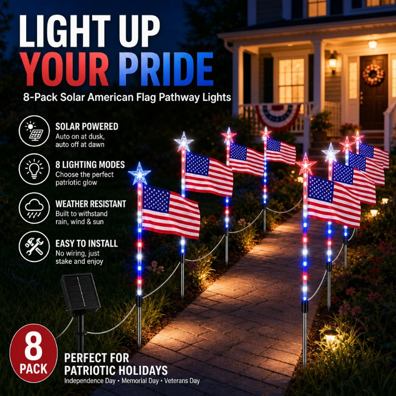 Solar American Flag Pathway Lights