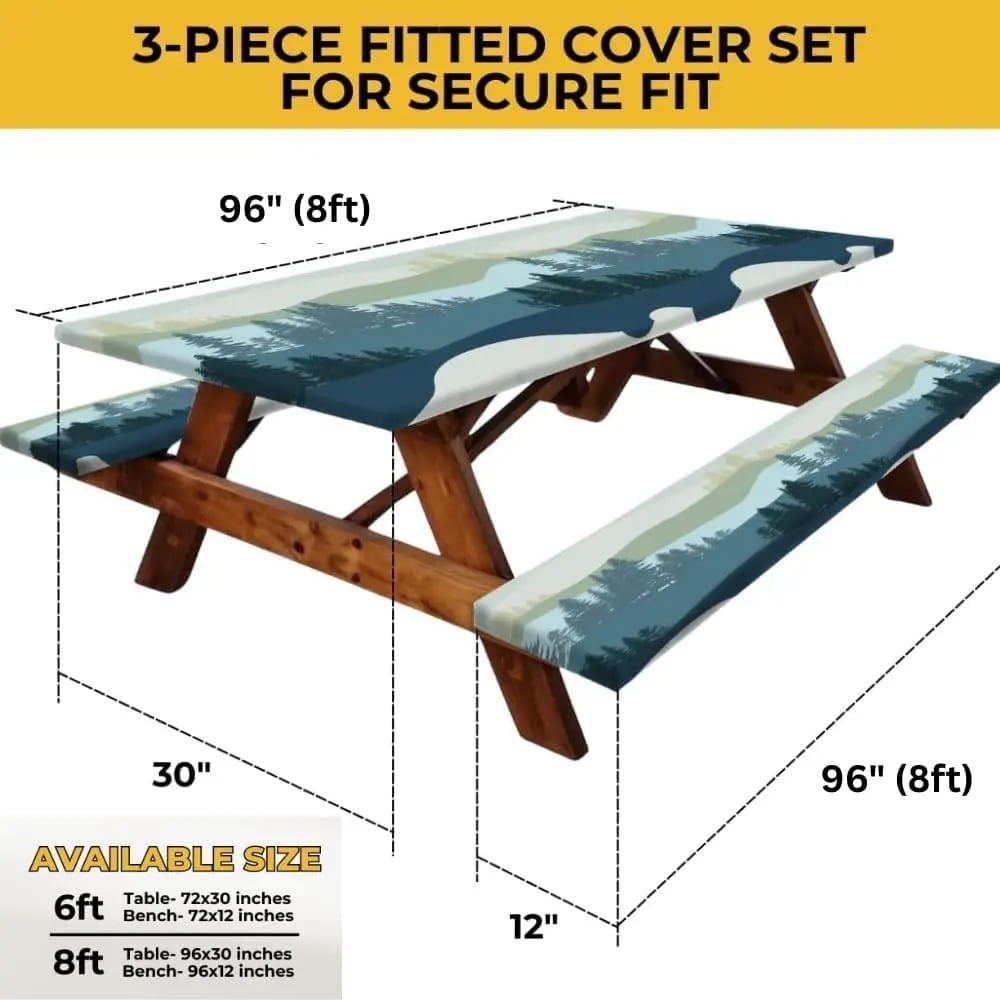 🧺 RNOONY Stretch Picnic Tablecloth Set | Bench Covers + Carry Bag Included 👜