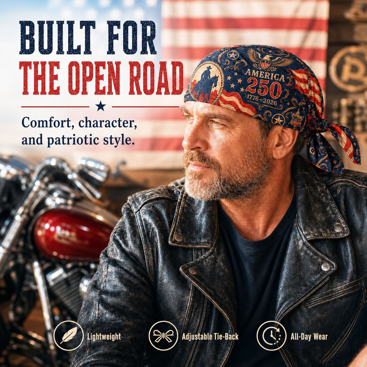 🦅America 250 Cycling Pirate Hat / Biker Headwrap🧢