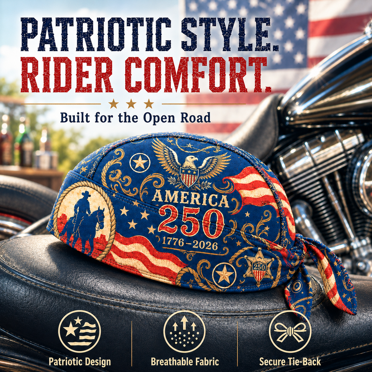🦅America 250 Cycling Pirate Hat / Biker Headwrap🧢