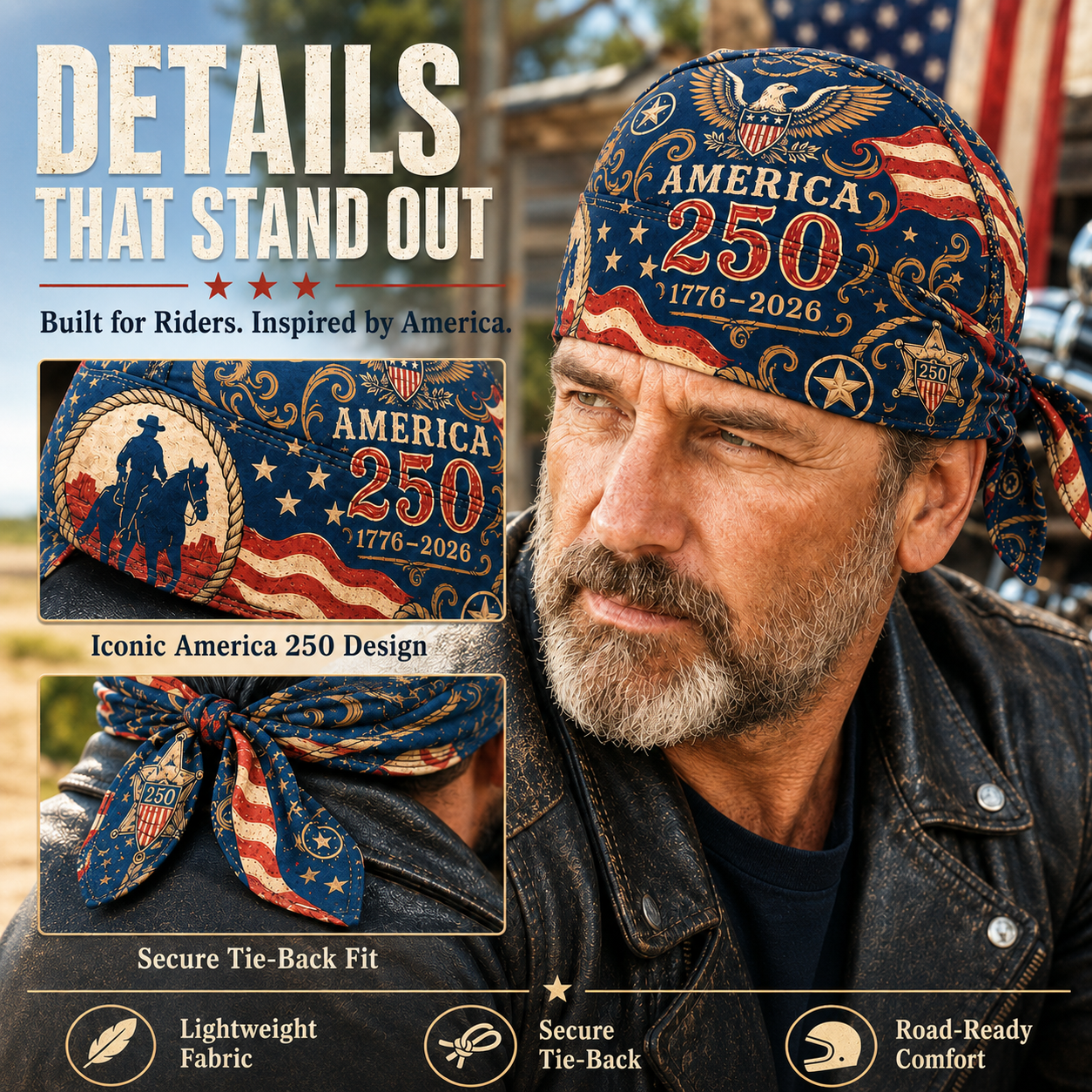 🦅America 250 Cycling Pirate Hat / Biker Headwrap🧢