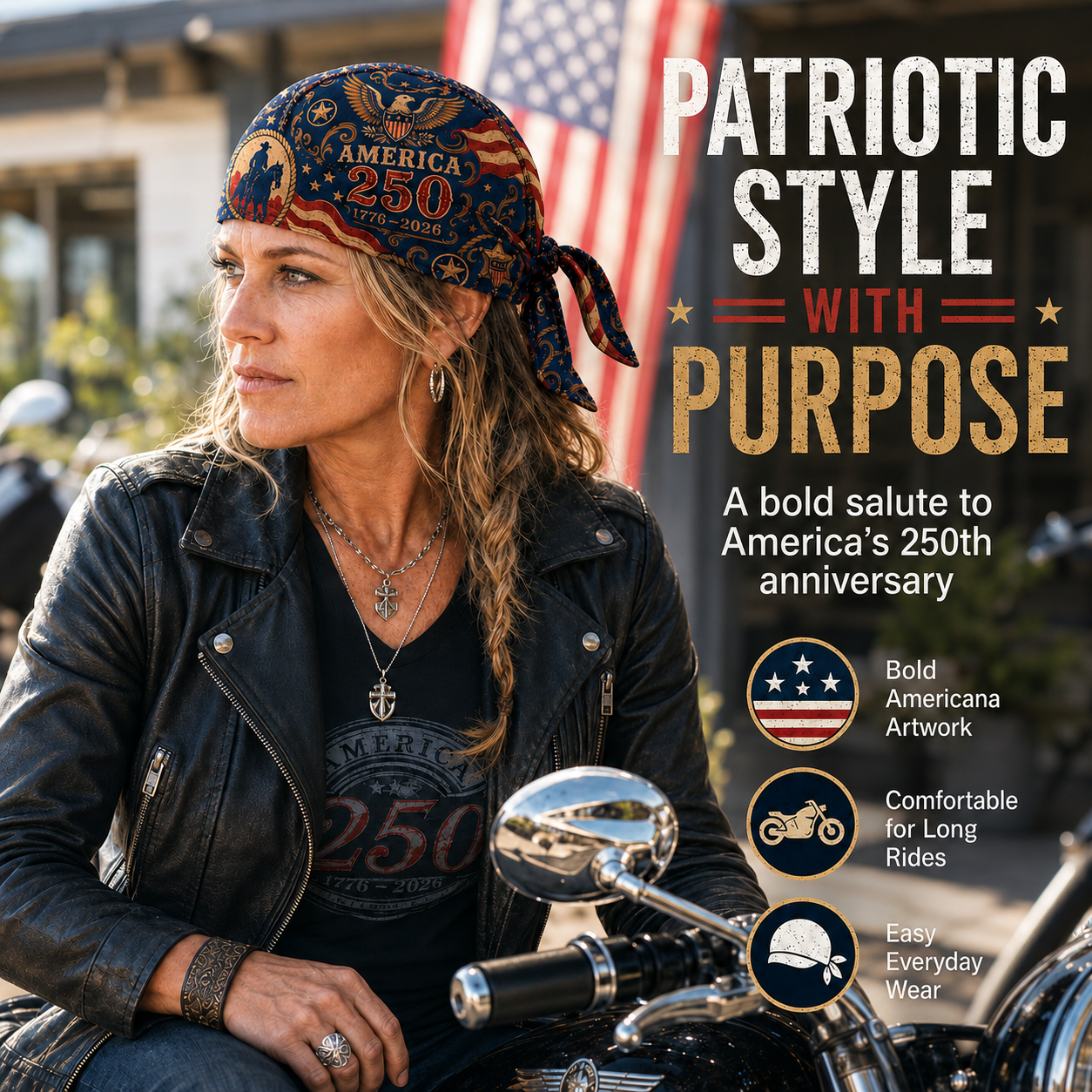 🦅America 250 Cycling Pirate Hat / Biker Headwrap🧢