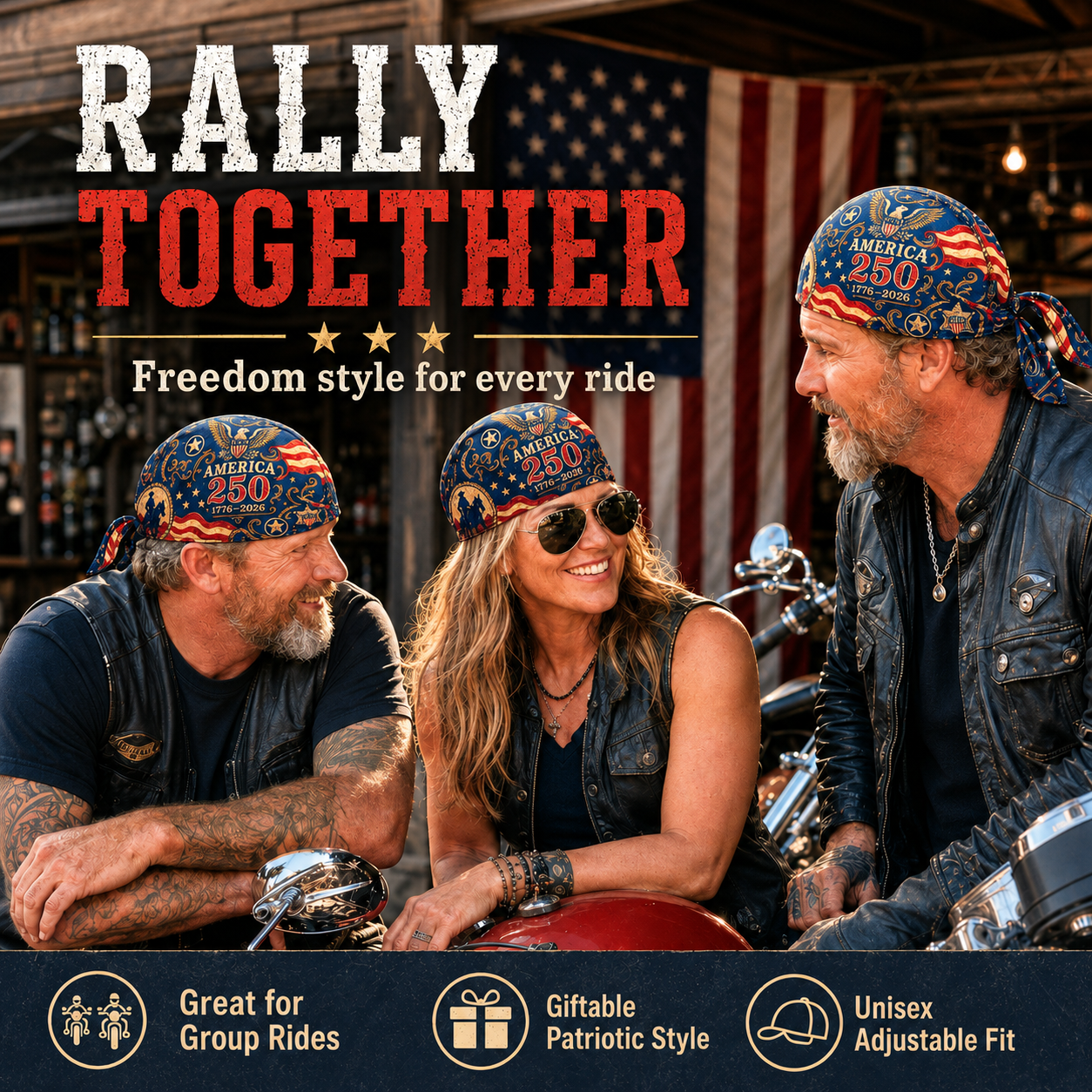 🦅America 250 Cycling Pirate Hat / Biker Headwrap🧢