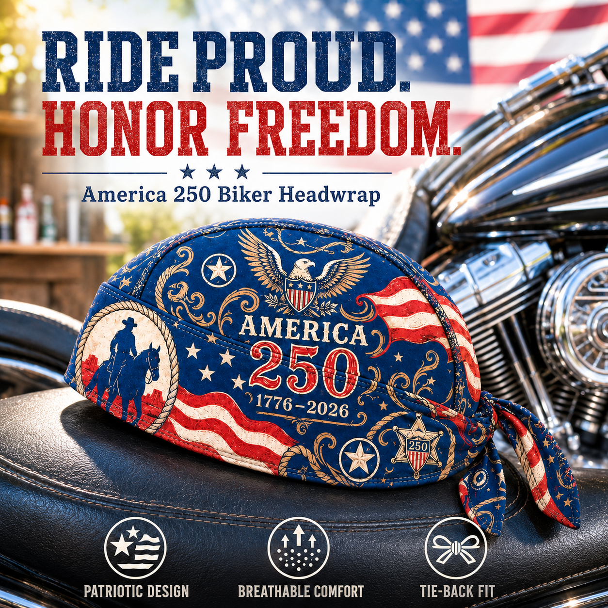 🦅America 250 Cycling Pirate Hat / Biker Headwrap🧢