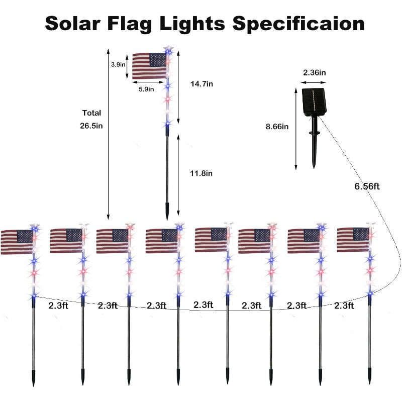 Solar American Flag Pathway Lights