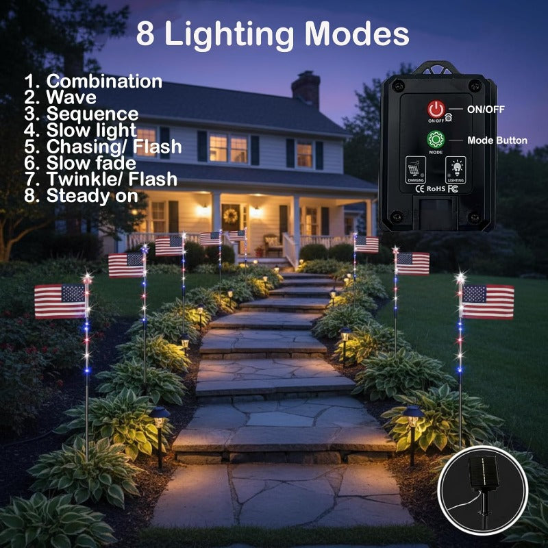 Solar American Flag Pathway Lights