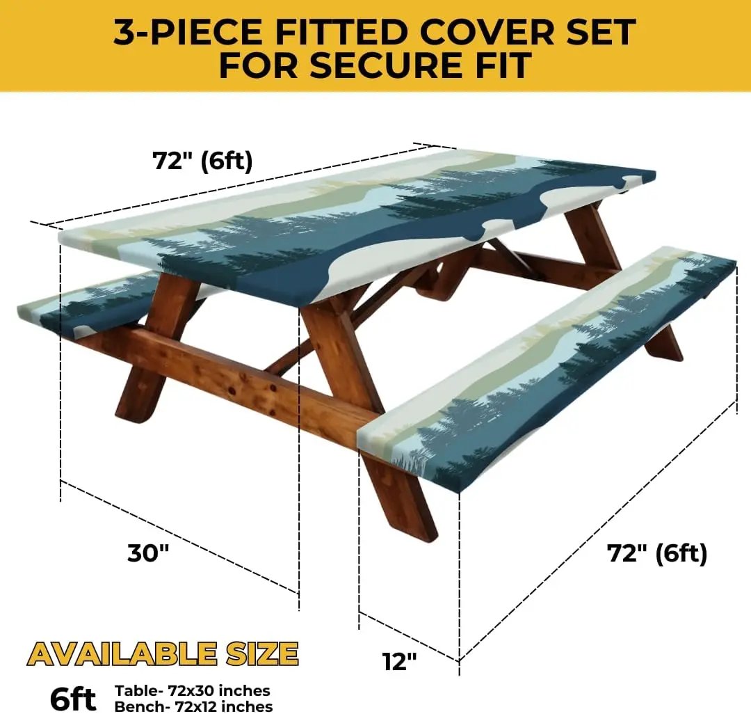 🧺 RNOONY Stretch Picnic Tablecloth Set | Bench Covers + Carry Bag Included 👜