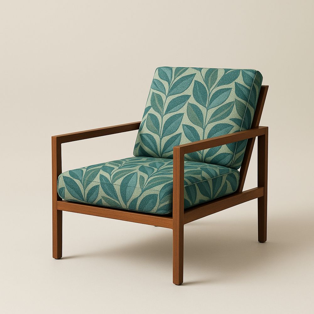 Fotel tömör fa szerkezettel és poliészter zöld mintás huzattal