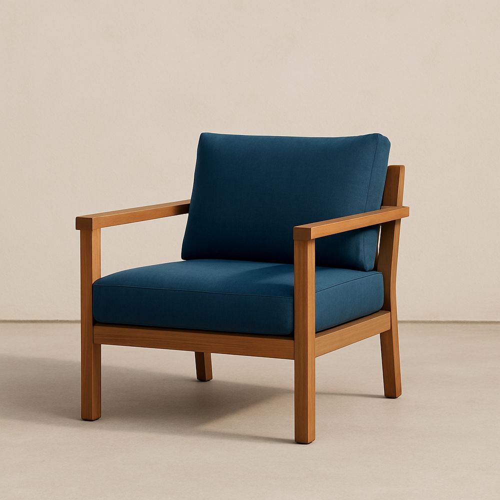 Fa karosszék kék kárpitozással