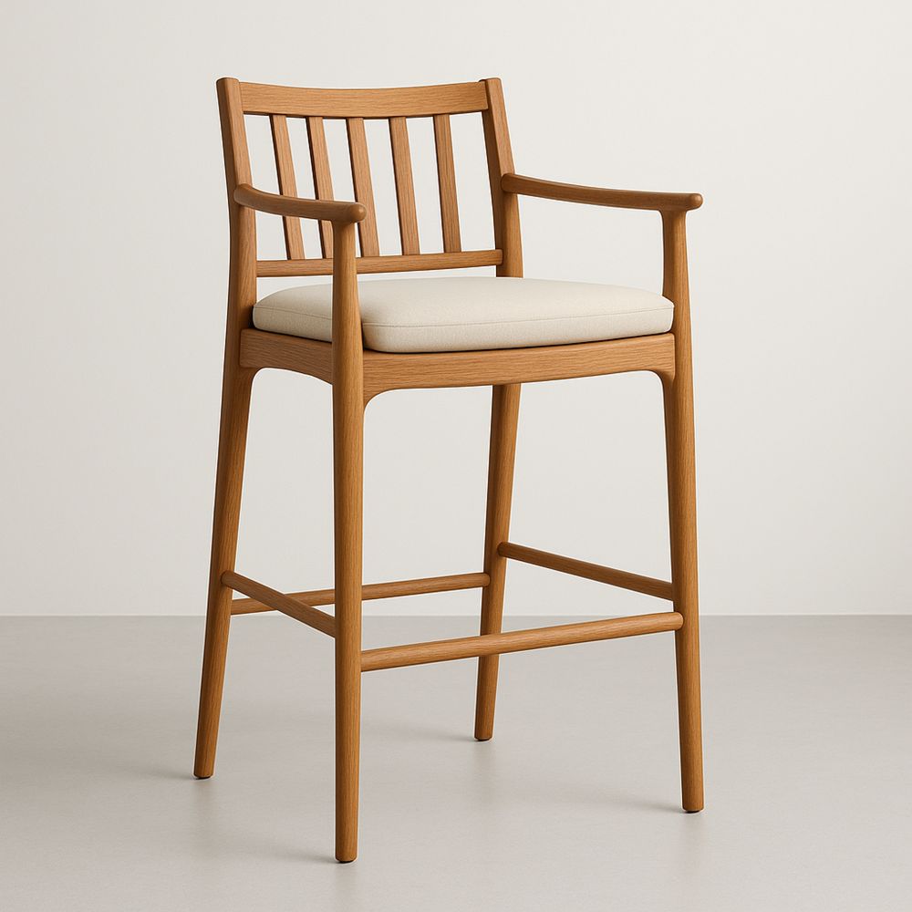 Tölgy színű fa bárszék bézs ülőpárnával