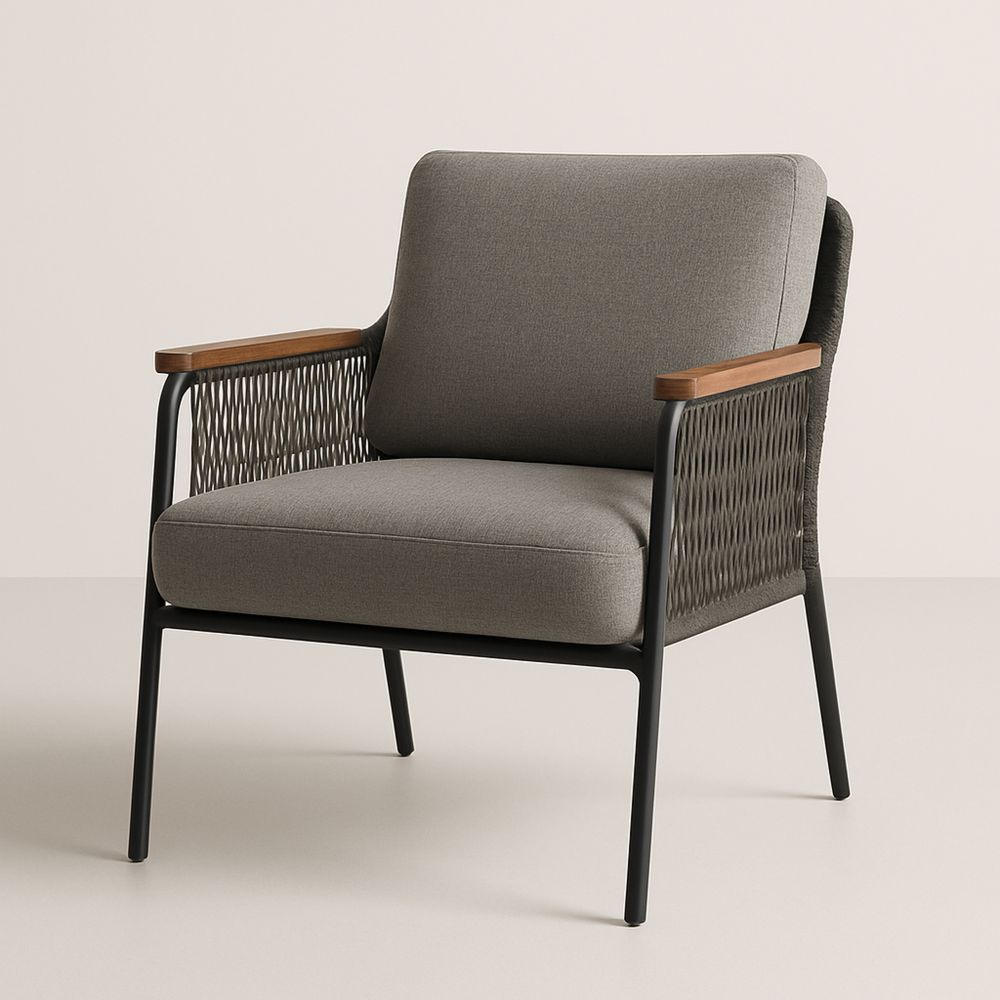 Kültéri szék poliészter párnával fa és fém keret szürke