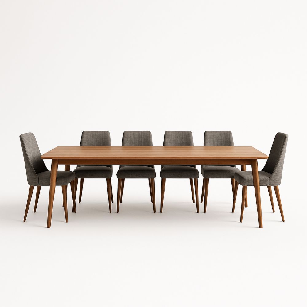 Fa étkezőasztal és szék szett szürke szövet 180 cm x 90 cm