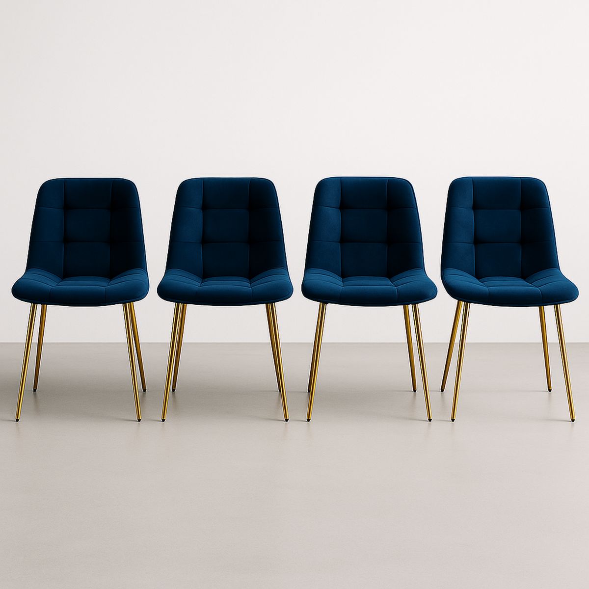 Conjunto de 4 Cadeiras de Veludo Azul com Pernas Metálicas Douradas