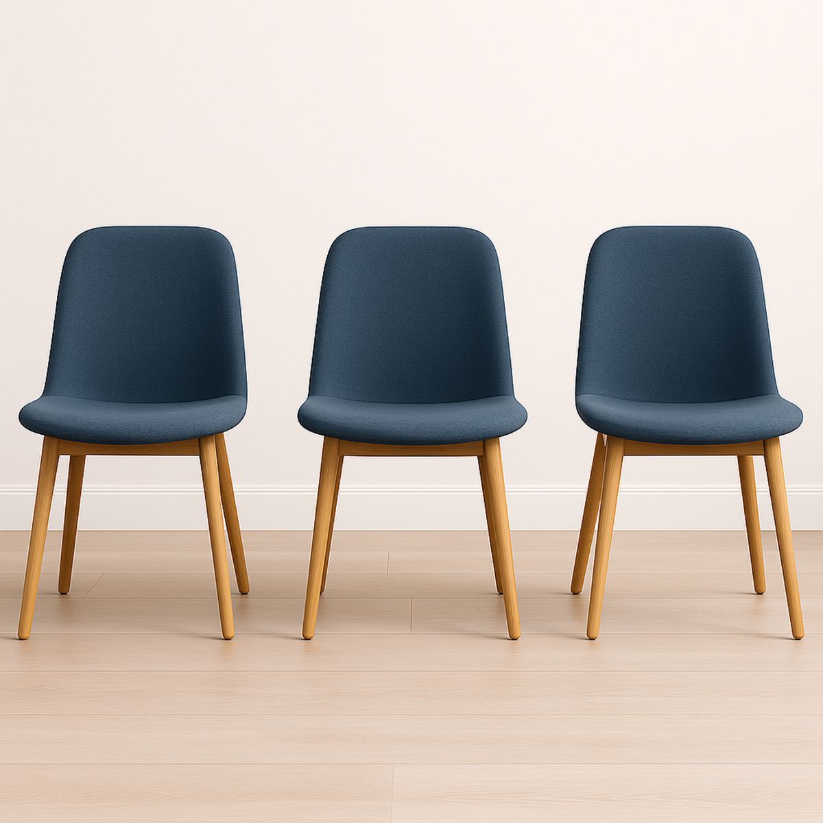 Conjunto de 3 Cadeiras de Sala de Jantar em Tecido com Pernas de Madeira