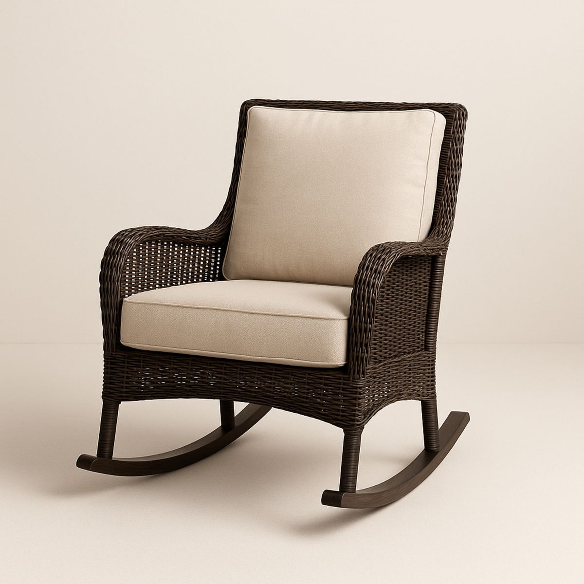 Cadeira de Balanço em Rattan com Almofadas de Poliéster