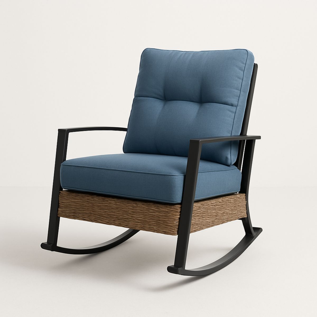 Cadeira de Balanço de Aço com Almofada Azul