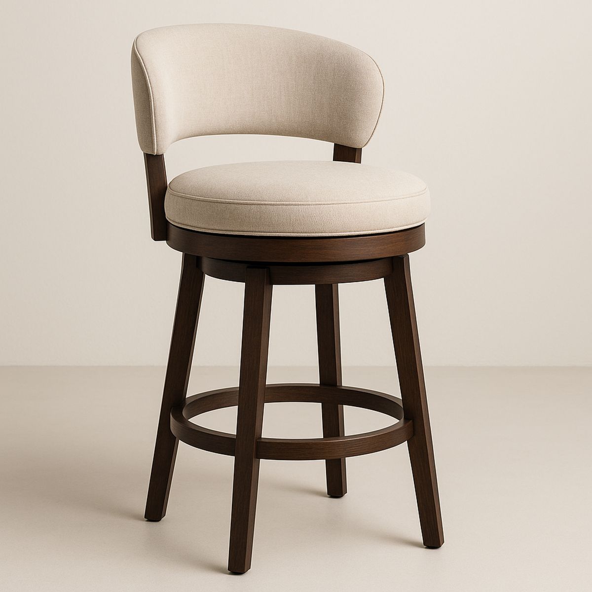 Banqueta Giratória com Estrutura em Madeira e Estofado em Tecido 65 cm