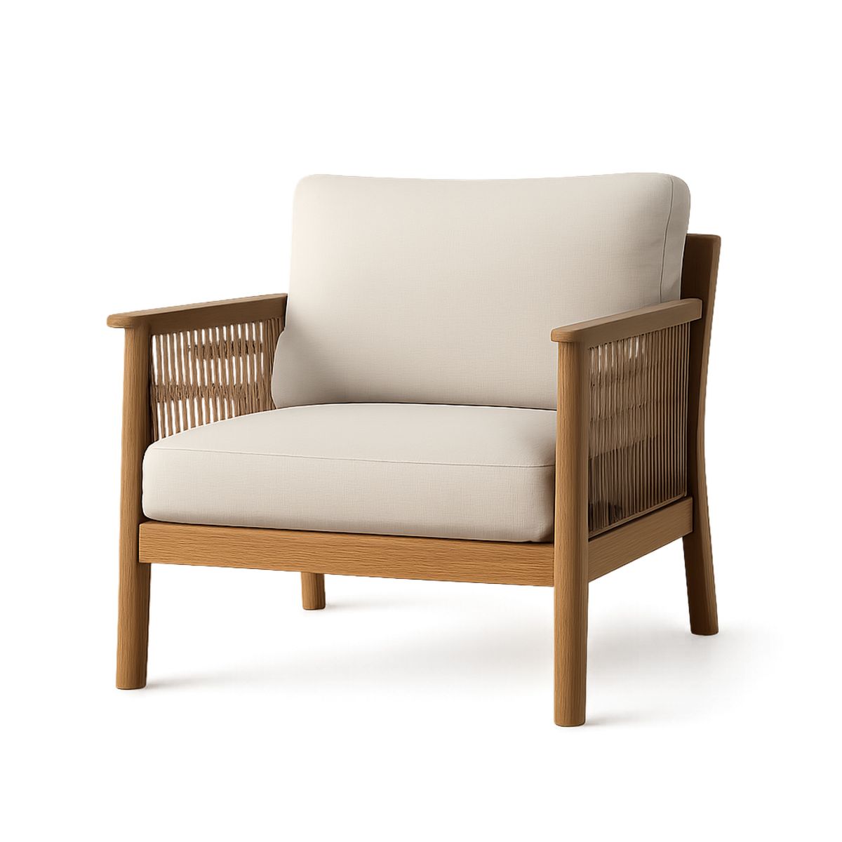 Poltrona Madeira e Tecido Bege 85cm x 80cm x 75cm