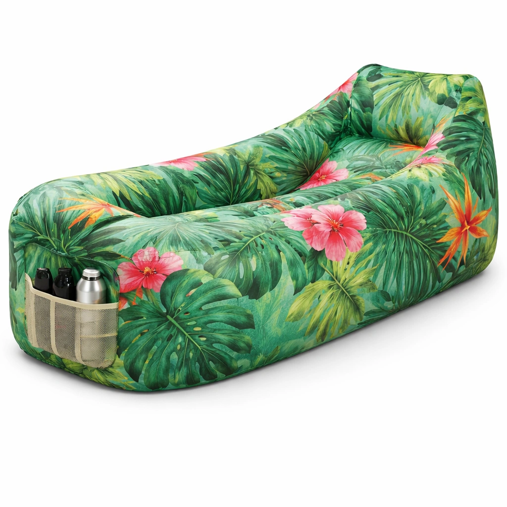 Klappbare Liege Gruen Tropical mit Ablage Outdoor-Frelvio