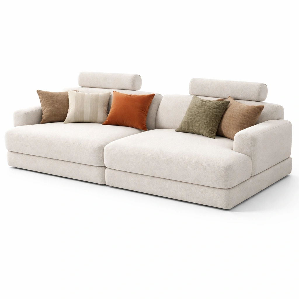 Ecksofa Beige Stoff Gross Modern mit Kissen-Frelvio