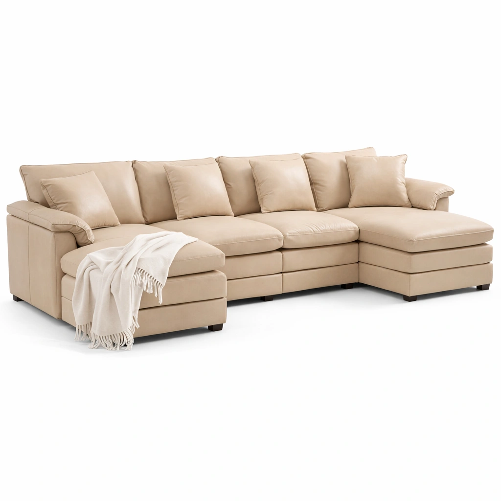 Ecksofa Beige Leder U Form Modern Gross-Frelvio