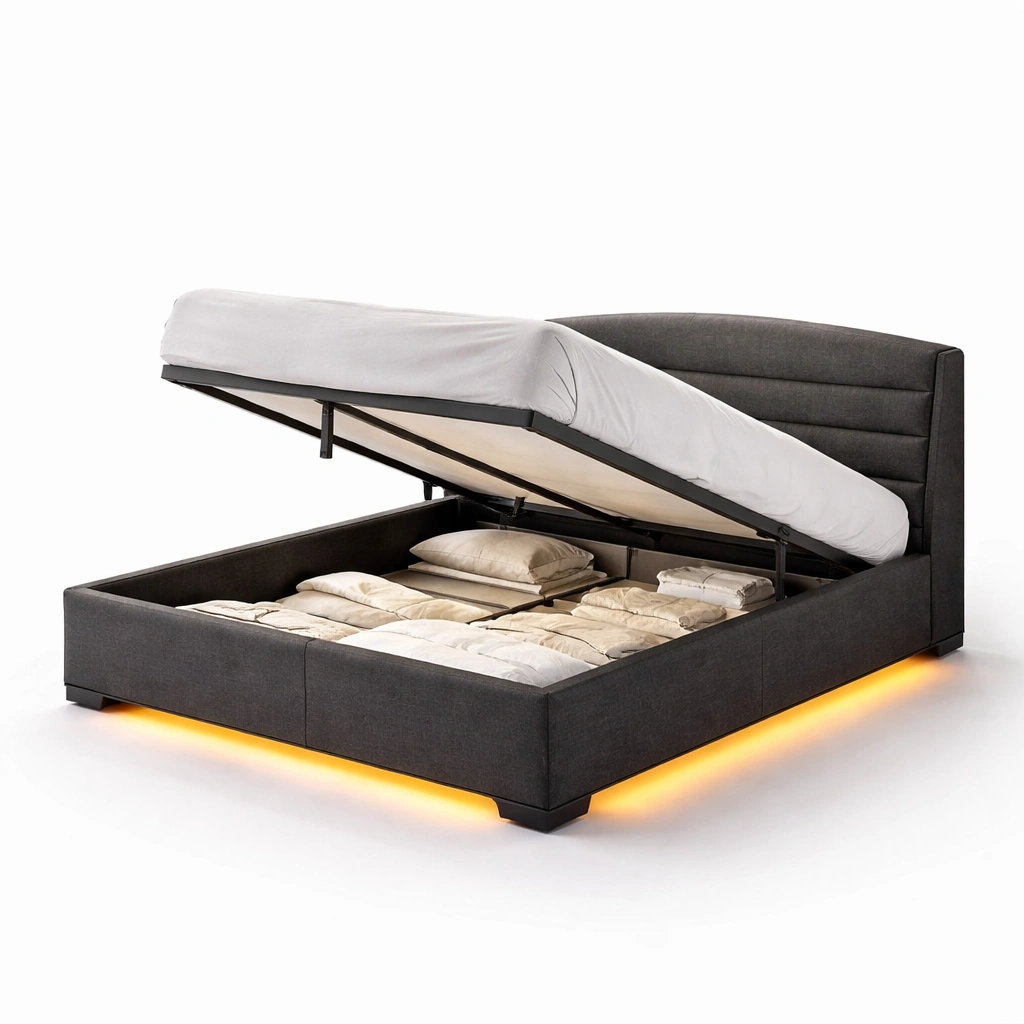 Polsterbett Beige Elegant Doppelbett Gepolstert-Frelvio