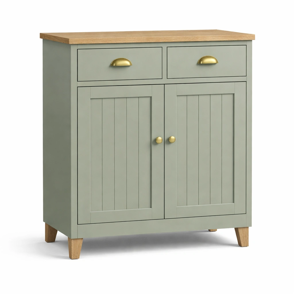 Kommode Gruen Holz 2 Tueren mit Schubladen Landhausstil-Frelvio