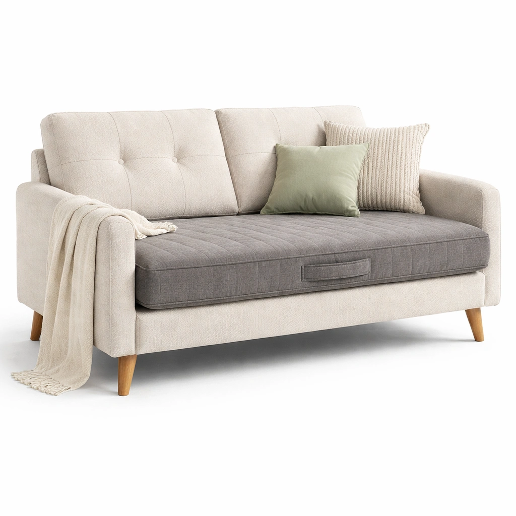 Schlafsofa Stoff Beige mit Holzbeinen Modern-Tansoria