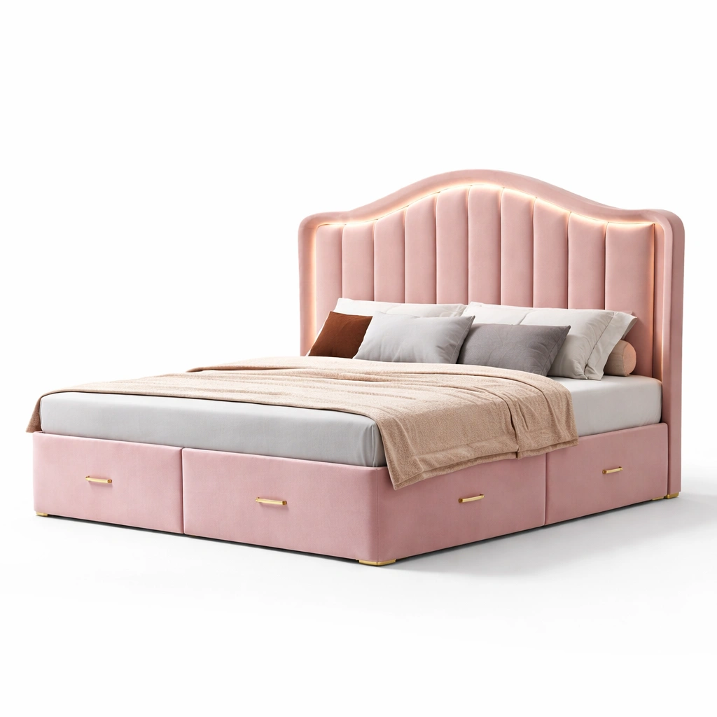 Polsterbett Rosa mit Stauraum Modern-Tansoria