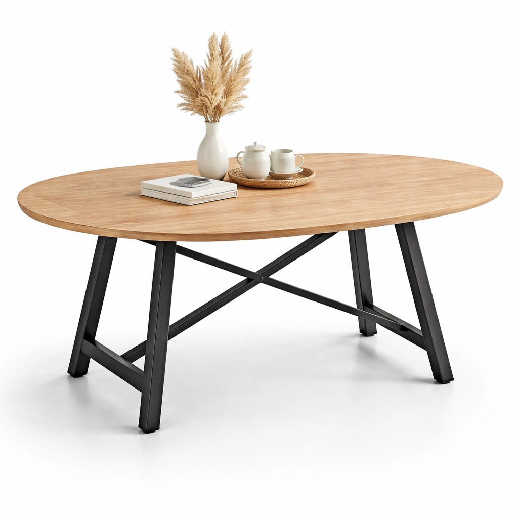 Esstisch Rund Holz Natur Metallgestell-Tansoria