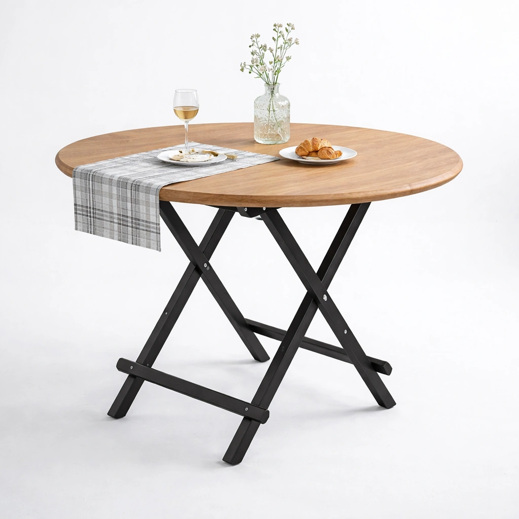 Klapptisch Rund Holz Natur Schwarz-Tansoria