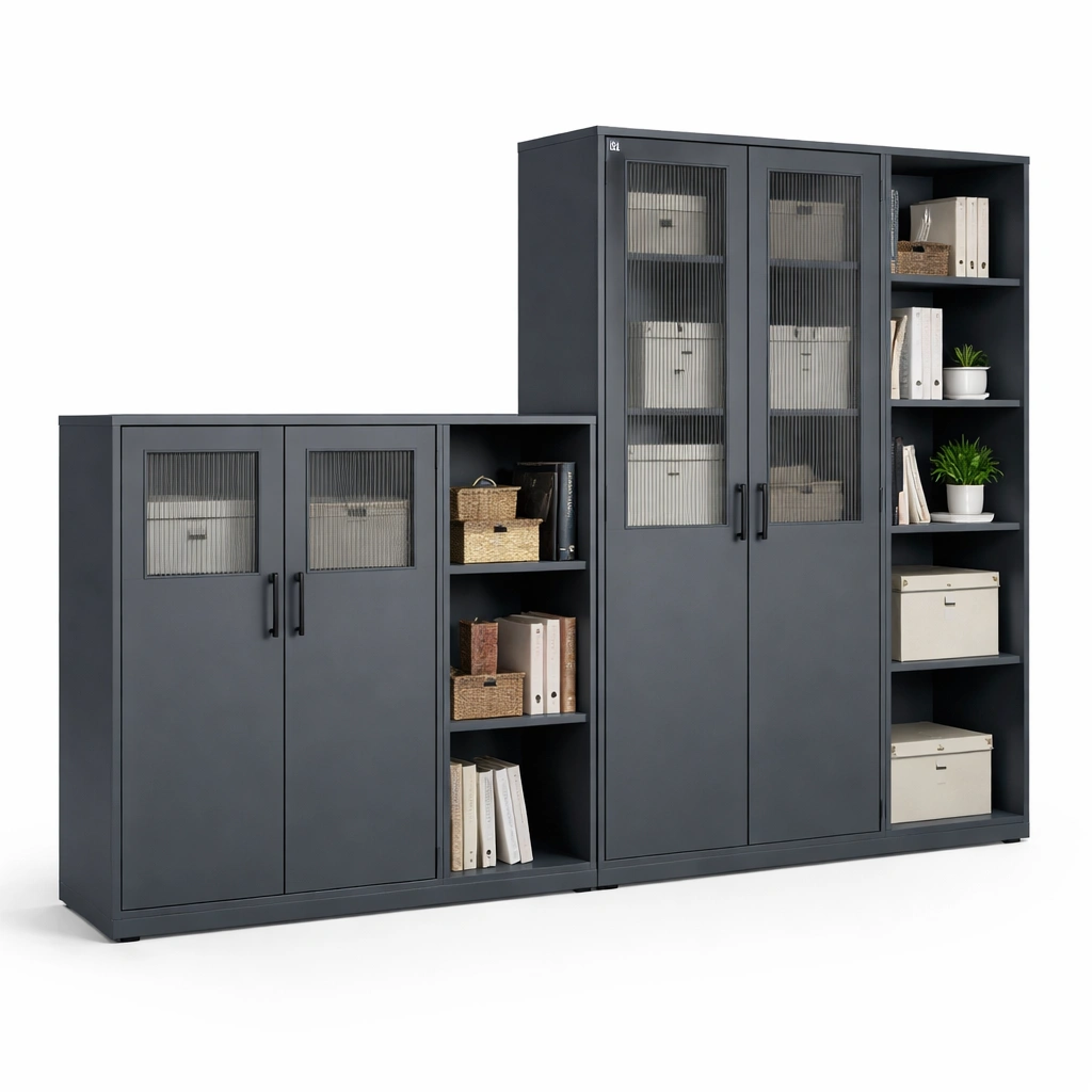 Aufbewahrungsschrank Set Gross Metall Dunkelgrau-Tansoria