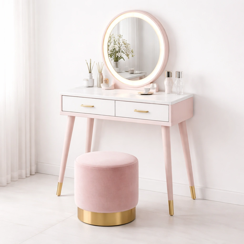 Schminktisch Rosa mit Spiegel LED Modern-Tansoria