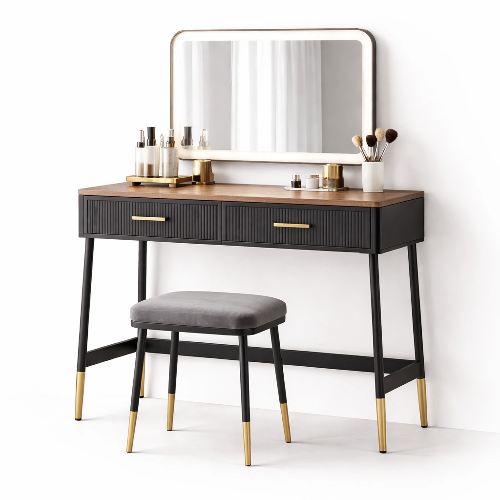 Schminktisch Schwarz Holz Modern mit Spiegel-Tansoria