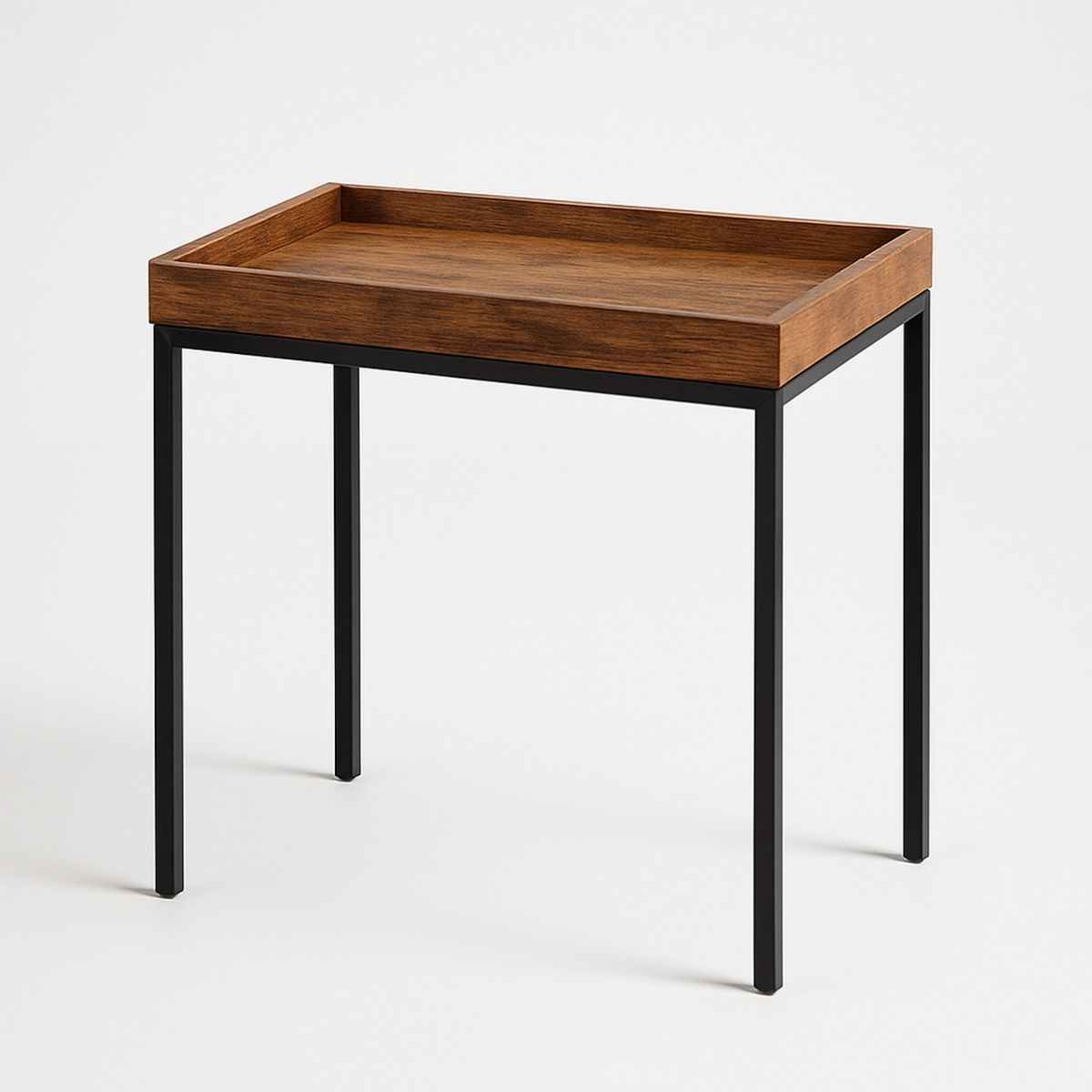 Mesa Lateral Retangular Madeira e Metal Preto 80x40x75 cm