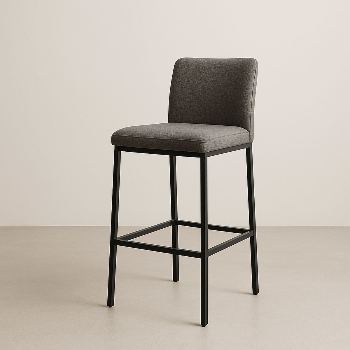 Banco Alto em Tecido de Poliéster Cinza com Estrutura de Aço