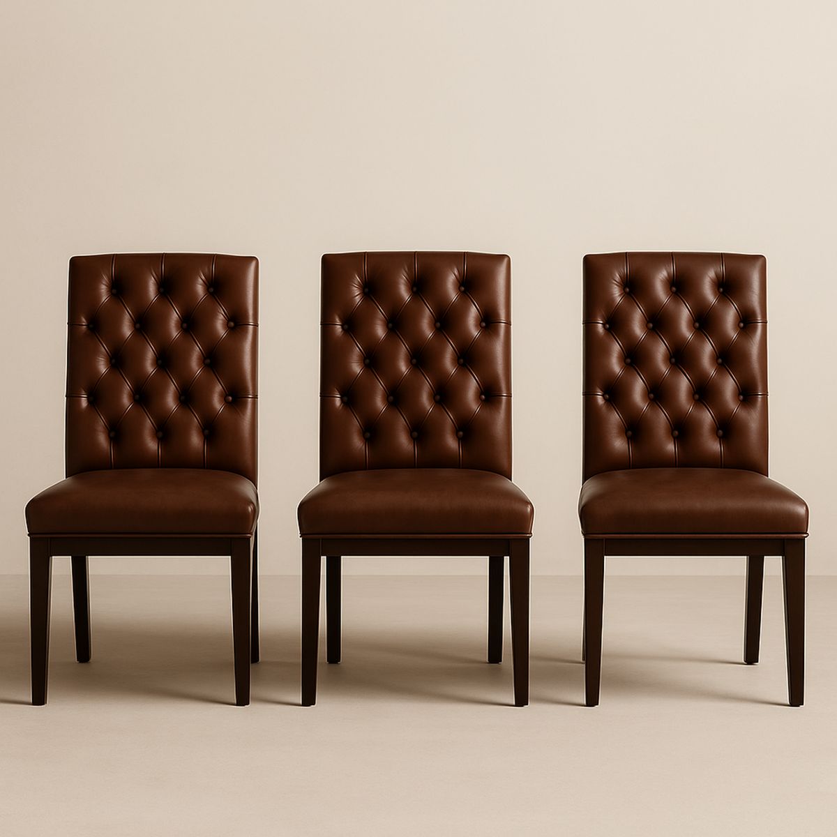 Conjunto de 3 Cadeiras de Jantar em Couro PU Marrom