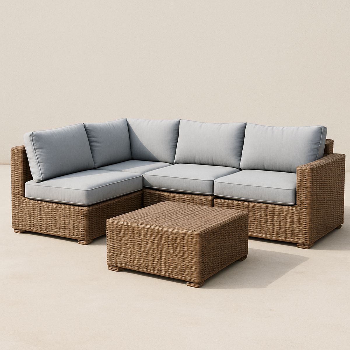 Conjunto de Sofá Seccional em Vime Sintético com Almofadas Cinza