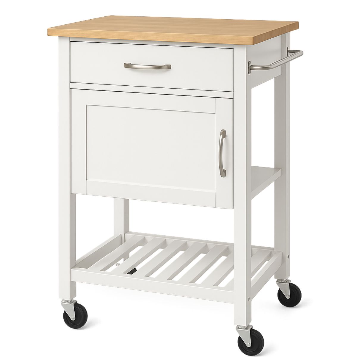 Carrinho de Cozinha em MDF com Gaveta e Rodas Branco