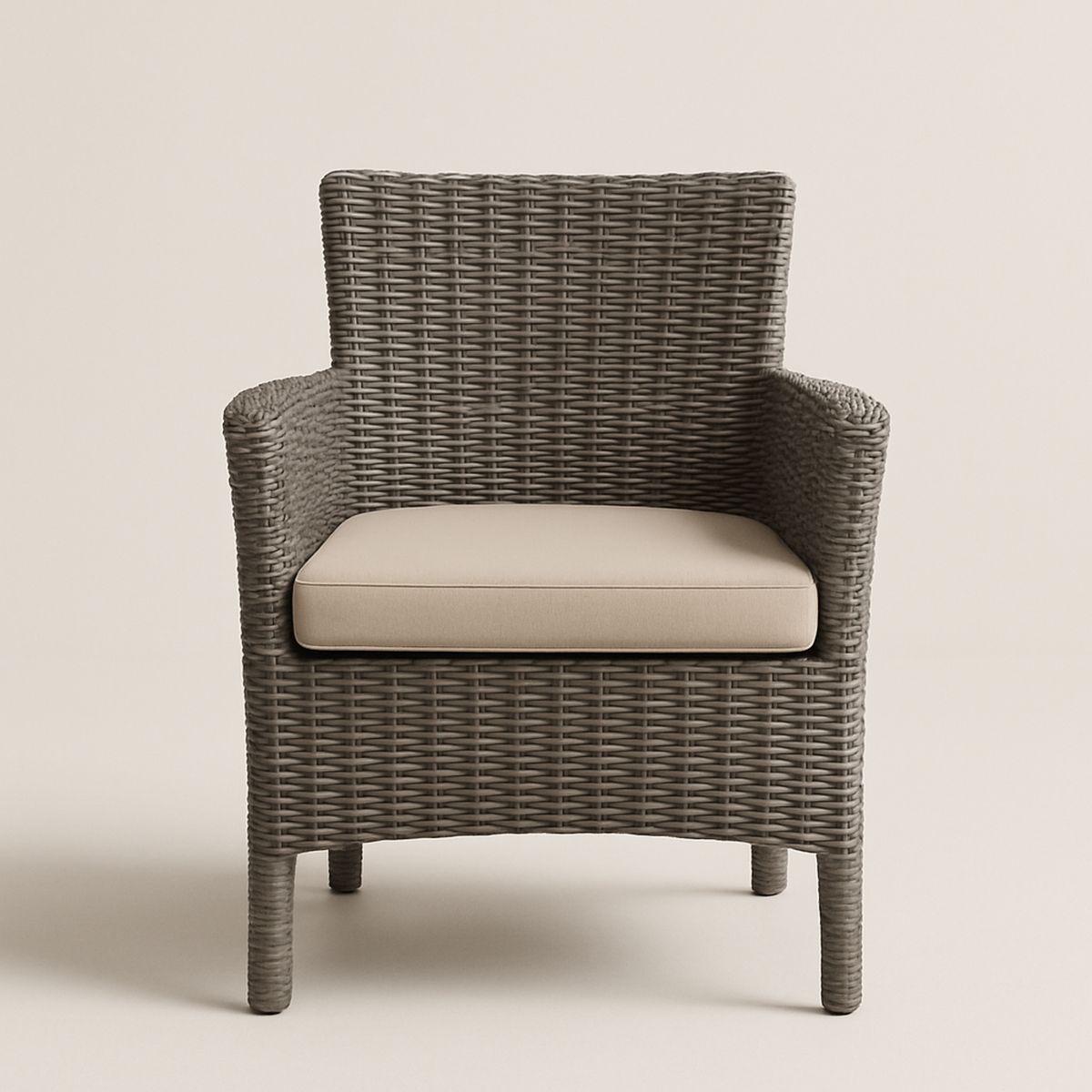 Cadeira de Vime Sintético Cinza com Almofada de Poliuretano Bege