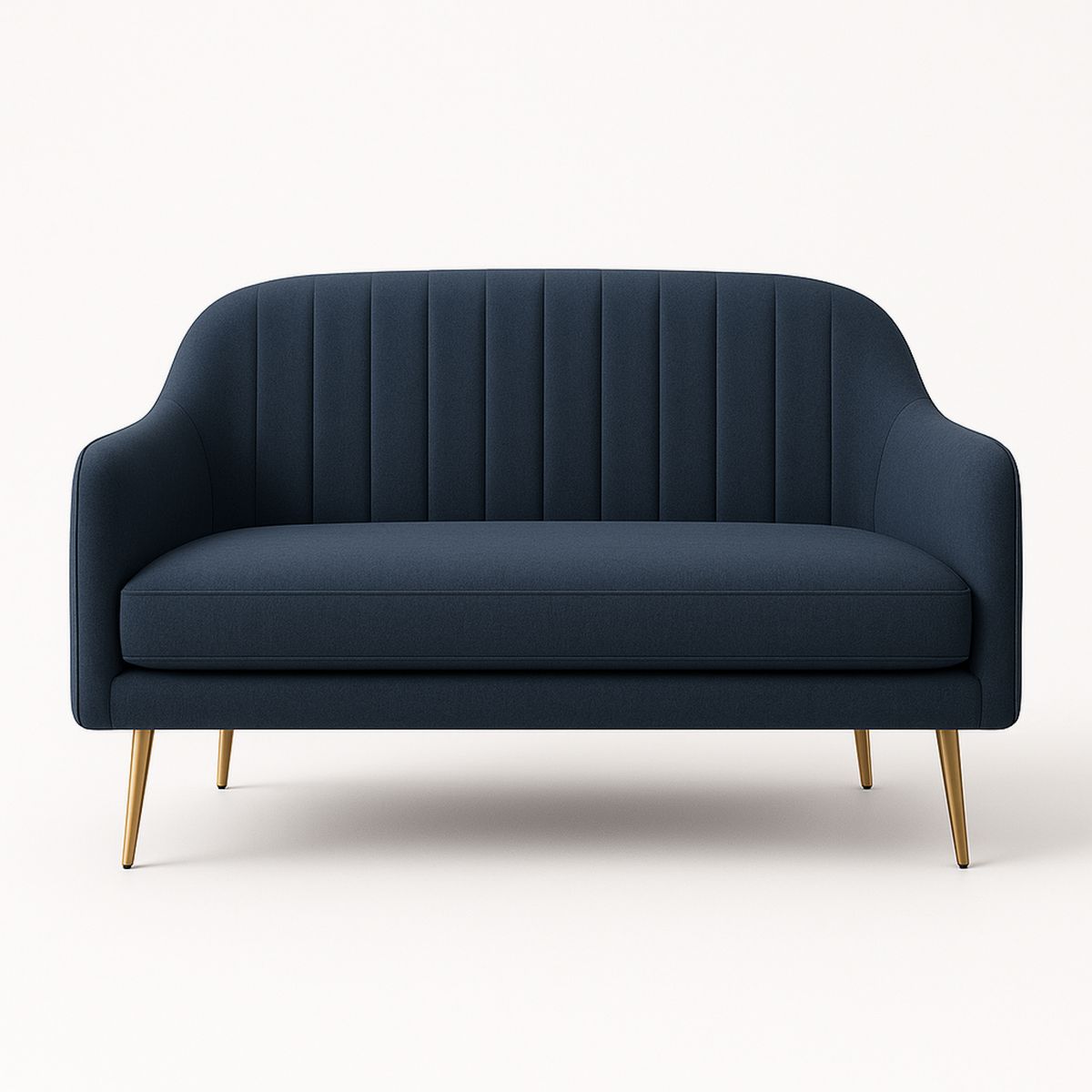 Sofá de Dois Lugares em Tecido de Poliéster Azul com Pernas Metálicas