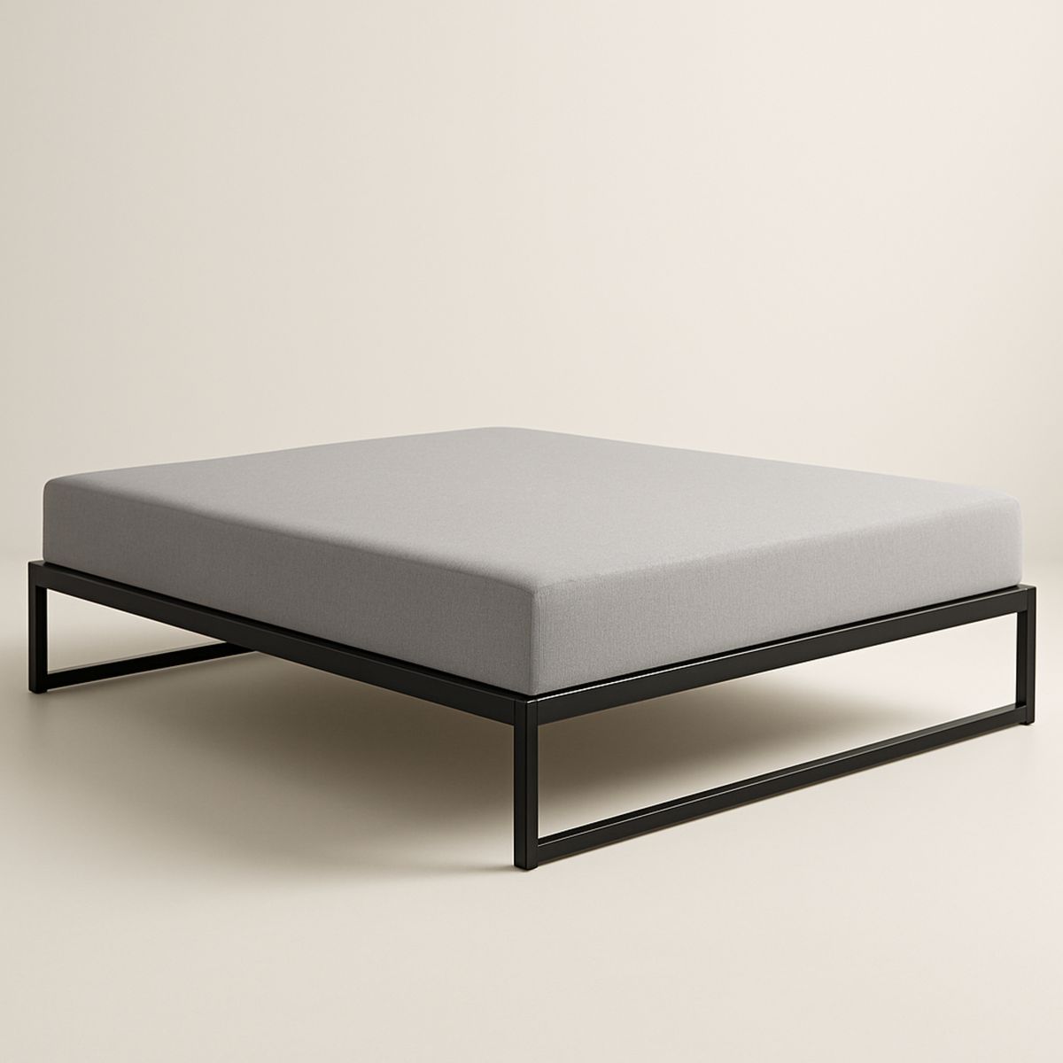 Cama Dupla 160x200 cm em Aço Preta com Colchão Cinza