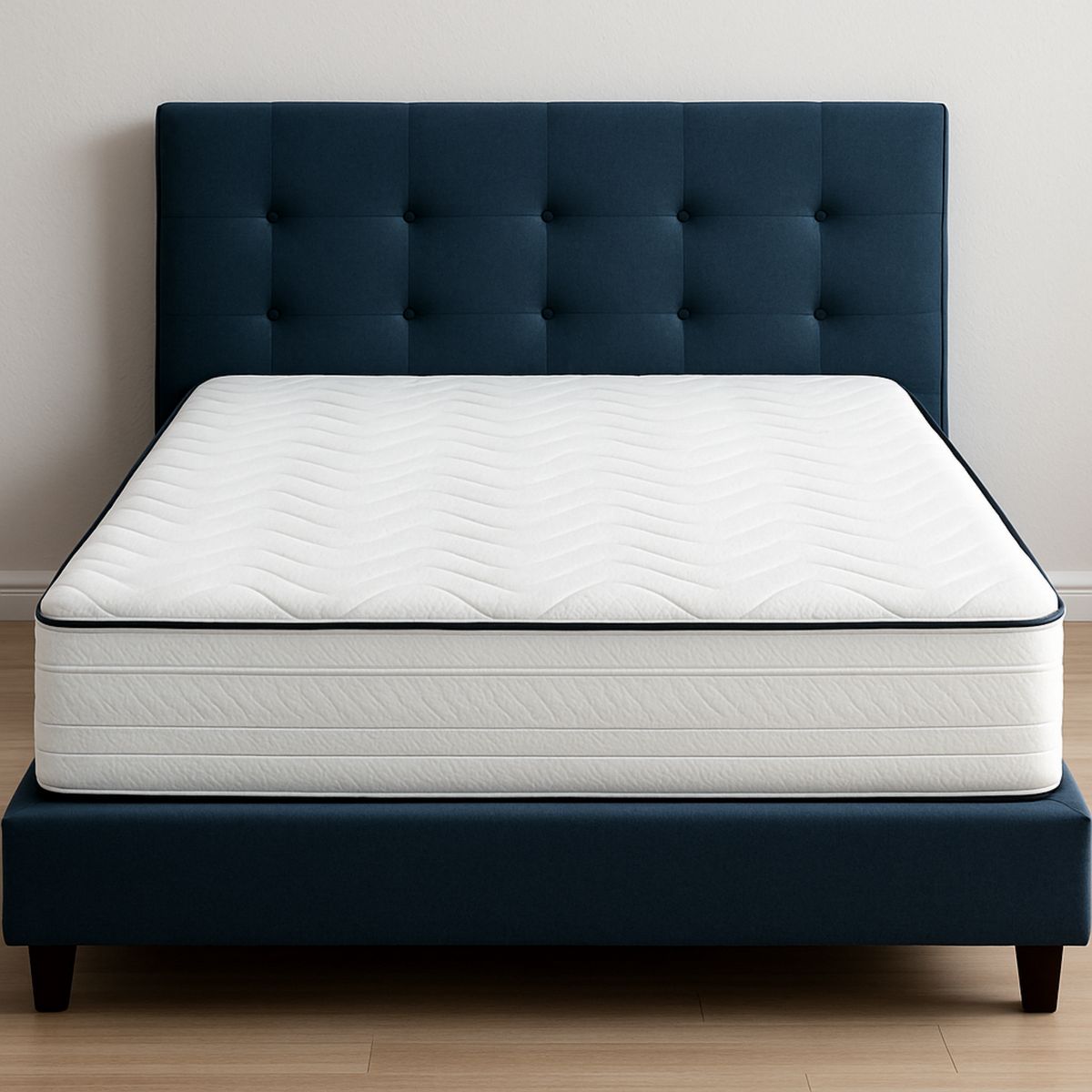 Cama com Cabeceira Azul e Colchão de Espuma Branco 180x200x25 cm