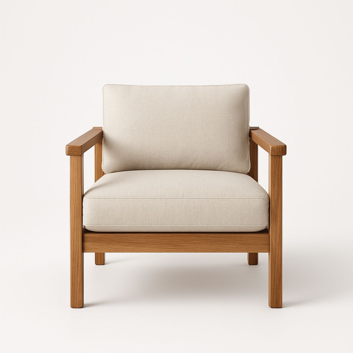 Cadeirão em Madeira com Almofadas de Poliéster Bege 75x80x85cm