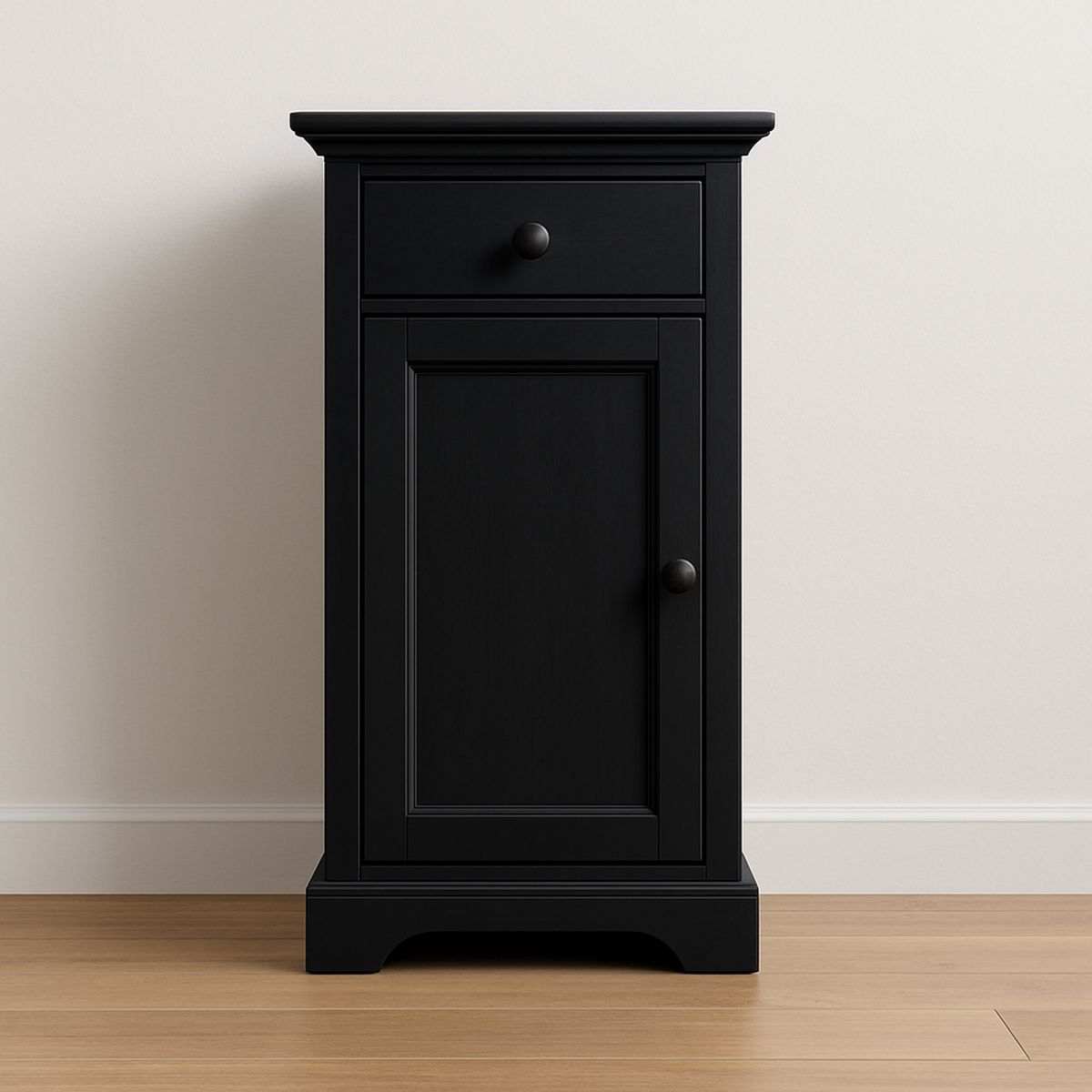 Armário Preto de Madeira com Gaveta e Porta 80x40x30cm