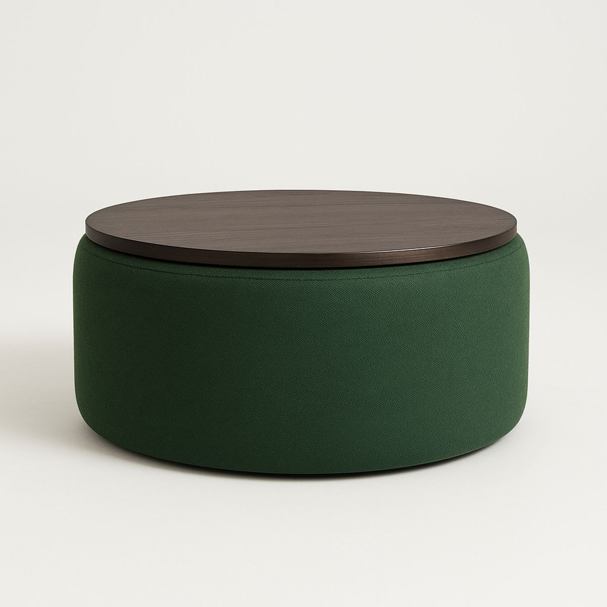 Mesa de Centro com Tampo de Madeira e Base Estofada Verde